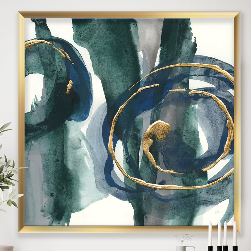 'Mettalic Indigo and Gold III' - Picture Frame Print on Canvas - Gold Wall Decor