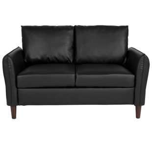 Oneill Upholstered Plush Pillow Back Loveseat In Brown Leather by Williston Forge No Copoun