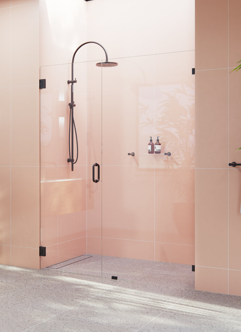 Illume 60 in. x 78 in. Fully Frameless Wall Hinge Shower Door Finish: Matte Black
