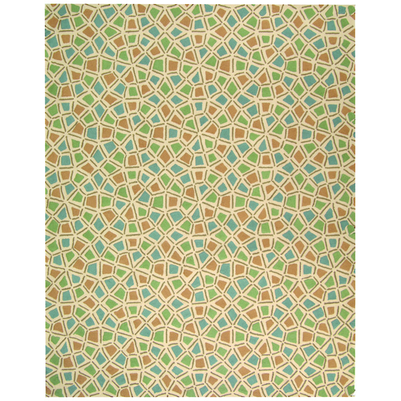 Highland Dunes Atilia Geometric Hand Hooked Cotton Blue Green Brown Area Rug Wayfair