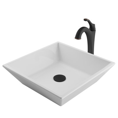 Kraus Elavo Square Vessel Bathroom Sink With Faucet Faucet Finish