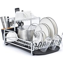Large Dish Drainer Cutlery Rack Kitchen Sink Utensil Draining Plate Cup Holder 