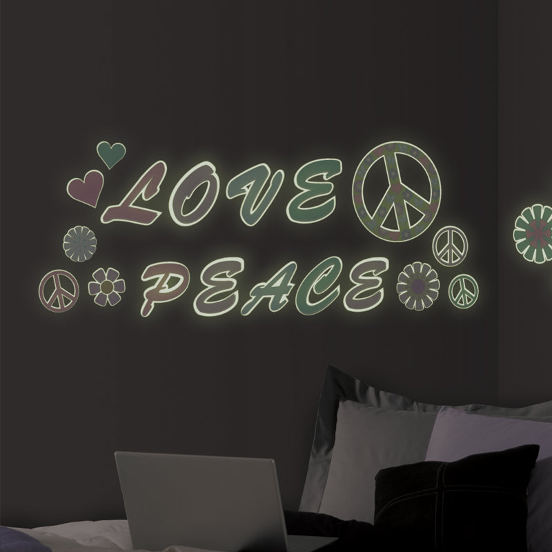 wallpops! mystyle glow in the dark peace love flowers wall decal kit