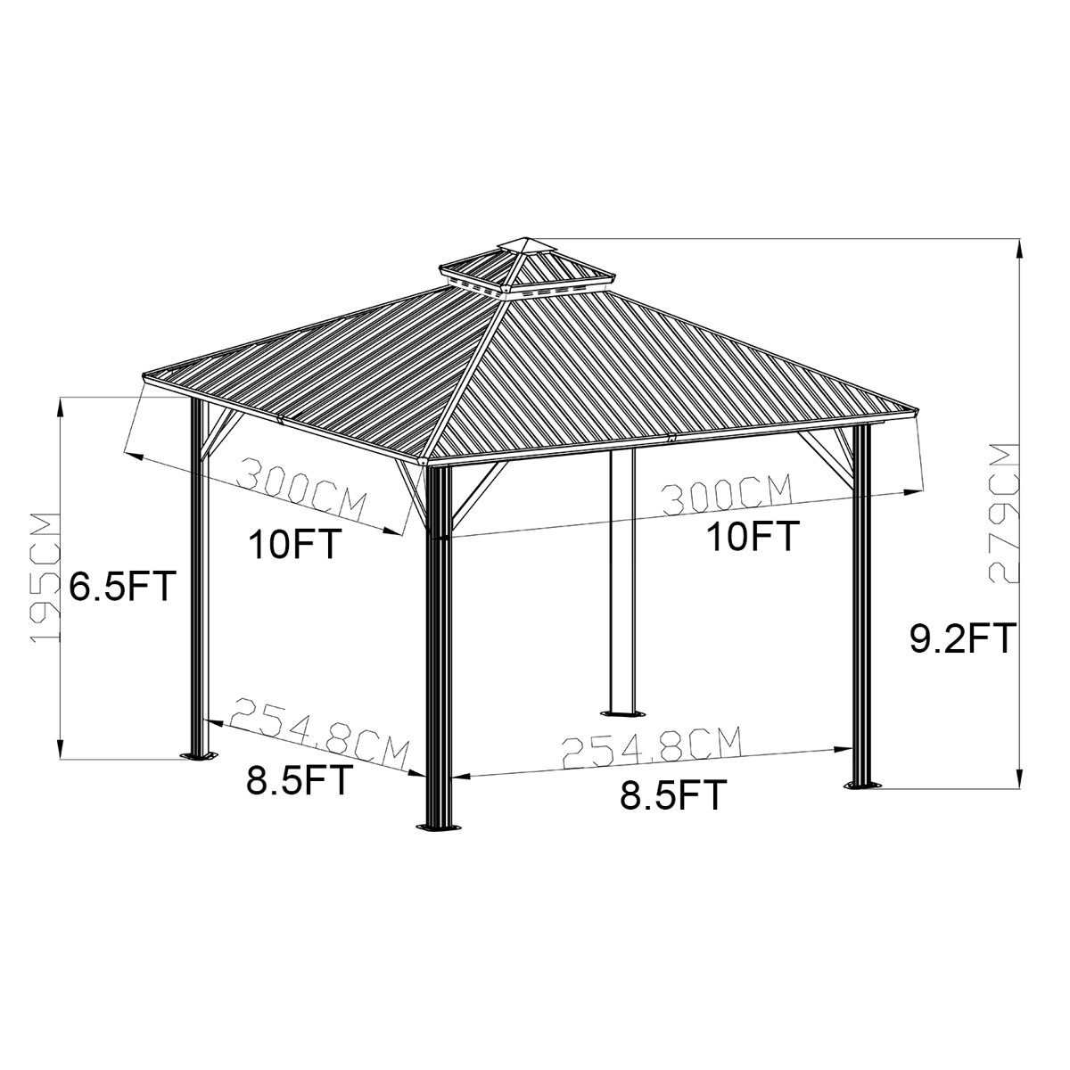 Zenova 10 X 10ft TieredGalvanized Steel Hardtop Grill Gazebo Aluminum ...