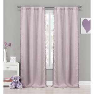 Thea Pretty Pink Pompom Solid Blackout Thermal Curtain Panels (Set of 2)