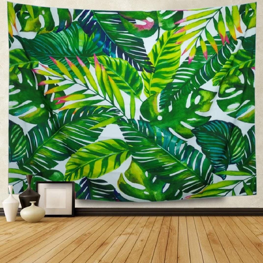 Wall Hanging Tapestry Livingroom sheet Bedspread Watercolor Tropical Palm Leaves 