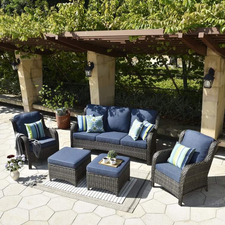 Latimer Wicker/Rattan 5 - Person Seating Group with Cushions