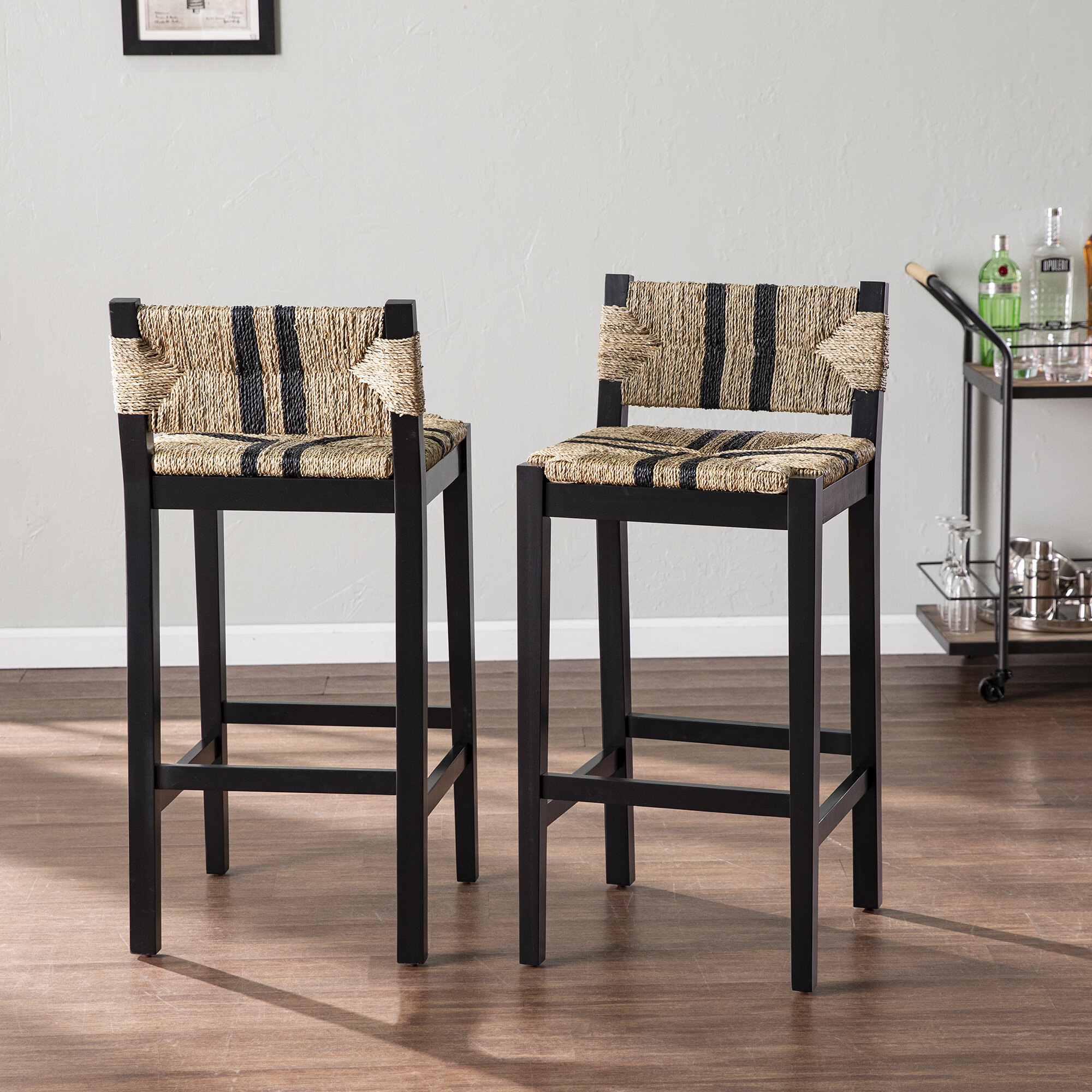 Bayou Breeze Gallacano Seagrass Barstools 2pc Set