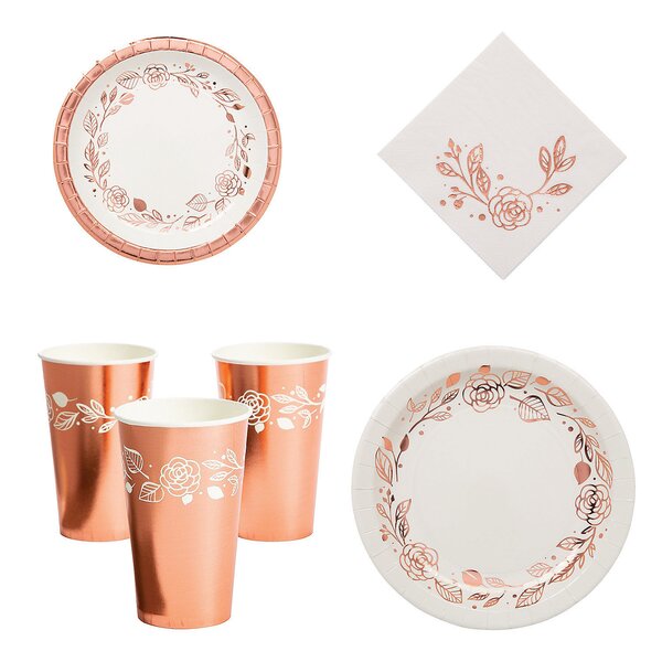 Paper Party Cups x8 Rose Gold & Pink Spotty Paper Cups Ditsy Floral Range