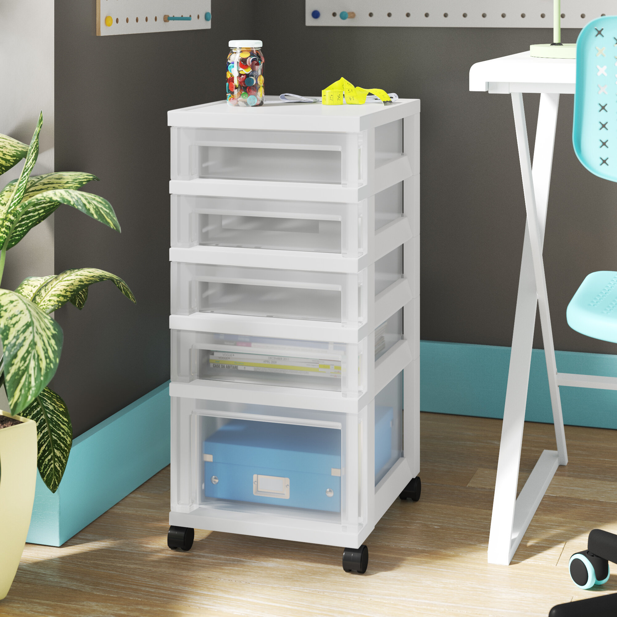 Plastic Storage Boxes Tower Unit Set Tier Drawer Office Mini Furniture Organiser 