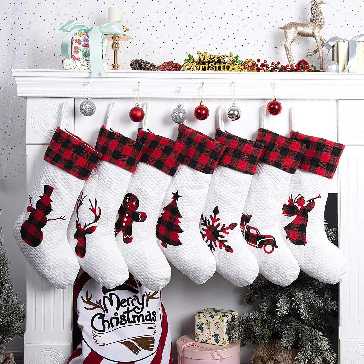 Christmas Stockings 3 Pack 18 inches Red and Black Buffalo Plaid Red/White Christmas Stockings 3 Pack 18 inches Red and Black Buffalo Plaid Red/White
