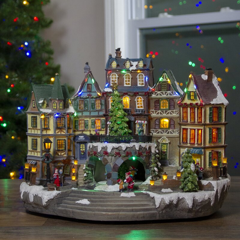 Northlight 17" LED Lighted European Village Winter Christmas Scene With Twirling Tree  Wayfair