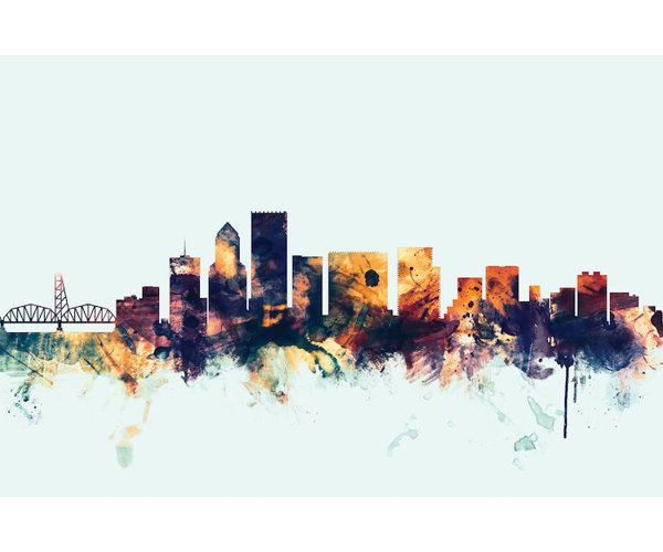 East Urban Home Skyline Series Portland Oregon Usa Graphic Art On Wrapped Canvas In Blue Wayfair Ca