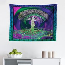 Digital Psychedelic Tree of Life with Turning Gothic Background Mystery Display Area Rugs Nature Outdoor Runner Rug Purple Fuchsia 20 x 48 