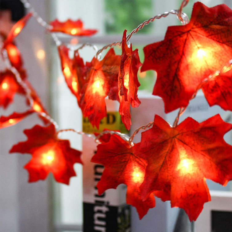 Waterproof Lifelike Orange Fall Garland Lights Decor for Party Indoor Outdoor 20 Feet Length Thanksgiving Fall Maple Leaf String Lights 40 Led Leaf Garland String Lights Battery Powered
