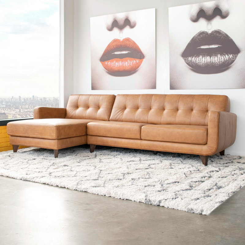 Corrigan Studio Elva 111 5 Wide Genuine Leather Sofa Chaise Reviews Wayfair
