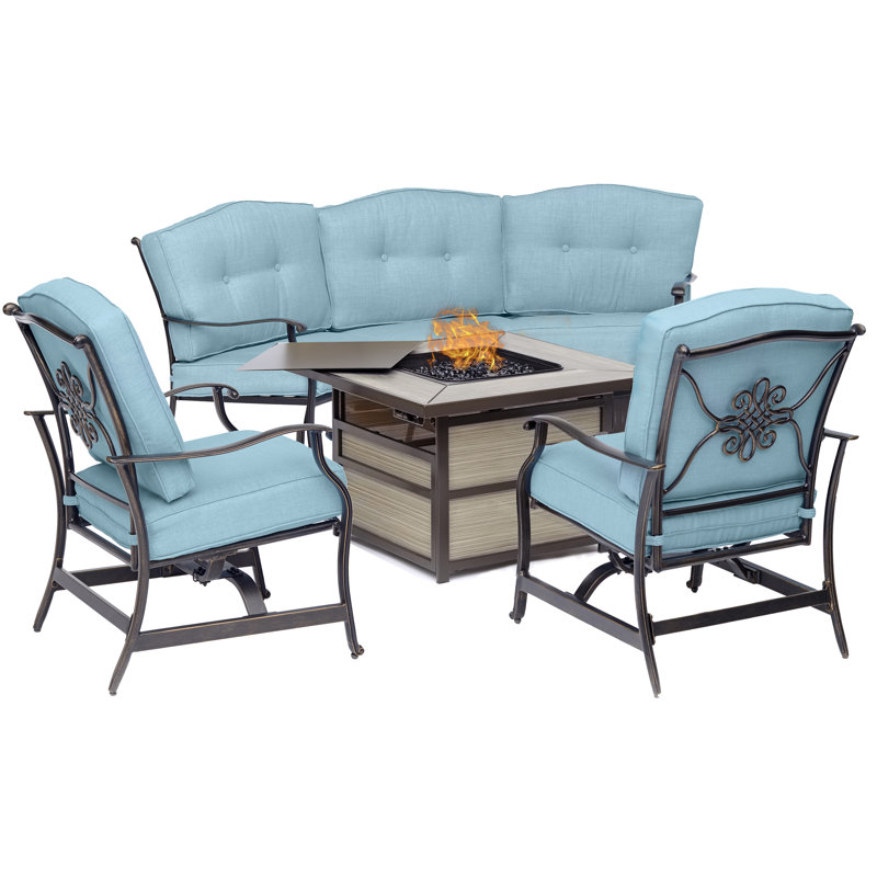 Fleur De Lis Living Carleton 4 Piece Fire Pit Lounge Set In Blue