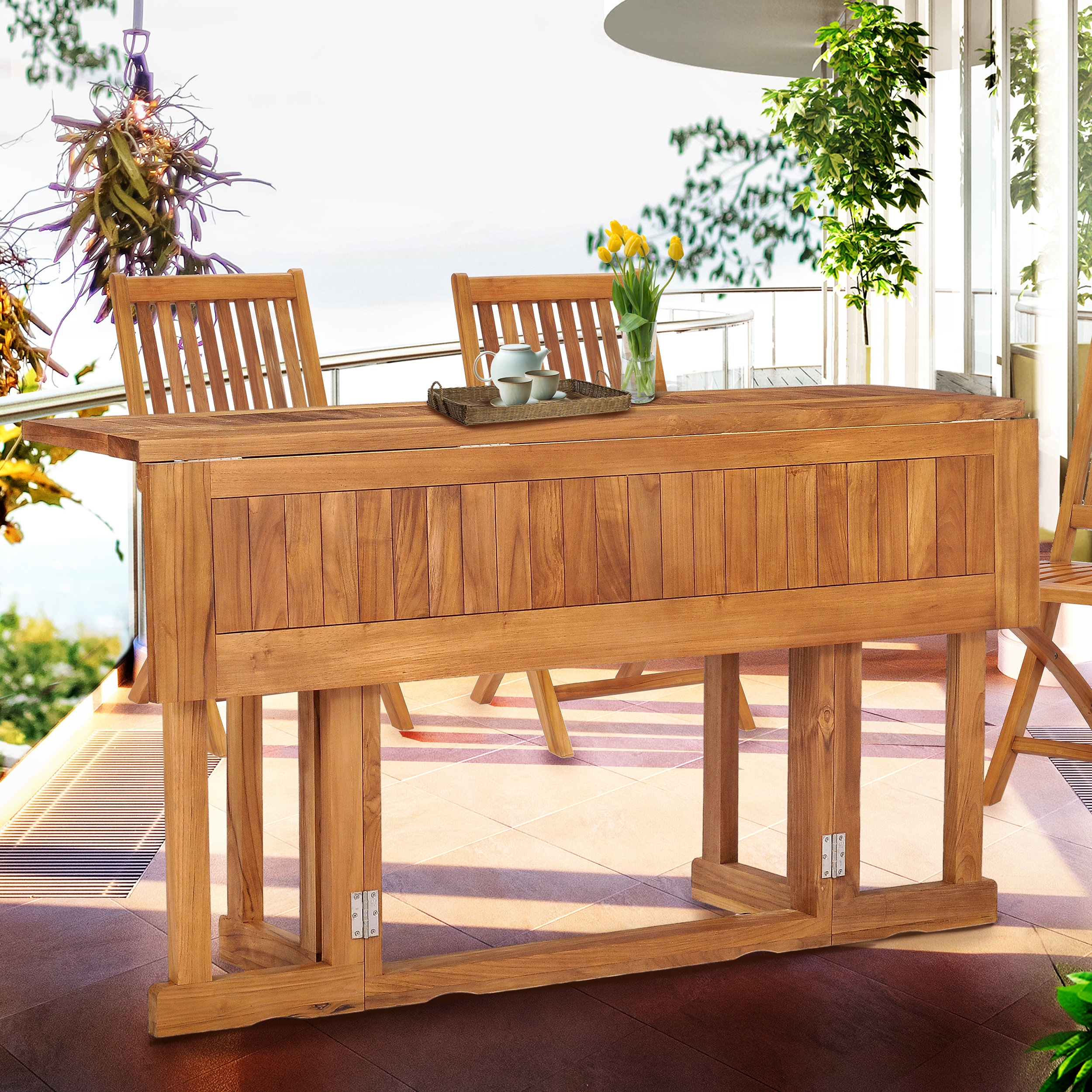 Bayou Breeze Warren Folding Extendable Solid Wood Dining Table