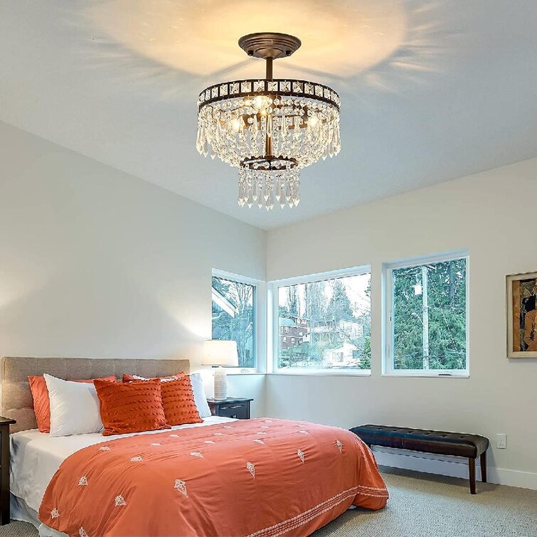LED Modern Crystal Ceiling Light Bed Room Living Room Flush Chandelier Lamp 