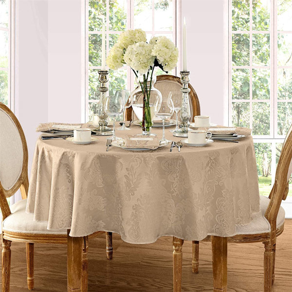 Tablecloth Gold with Leaf & Floral Pattern Woven Damask Fabric You Choose Size 