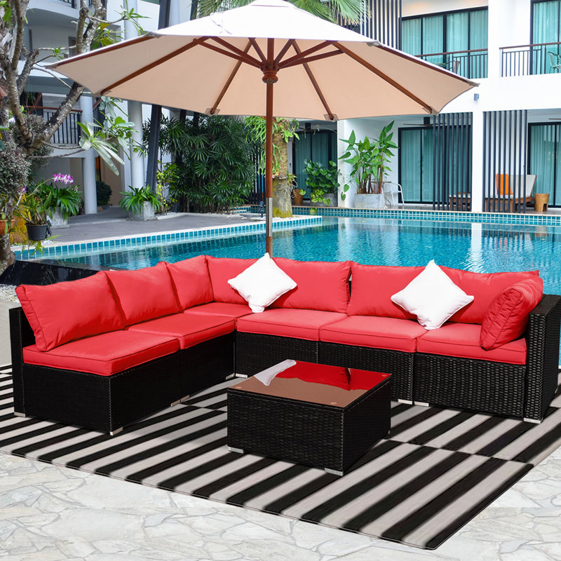Longshore Tides Breccan Patio Furniture On Clearance 7 Piece Rattan Sectional Seating Group With Cushions Reviews