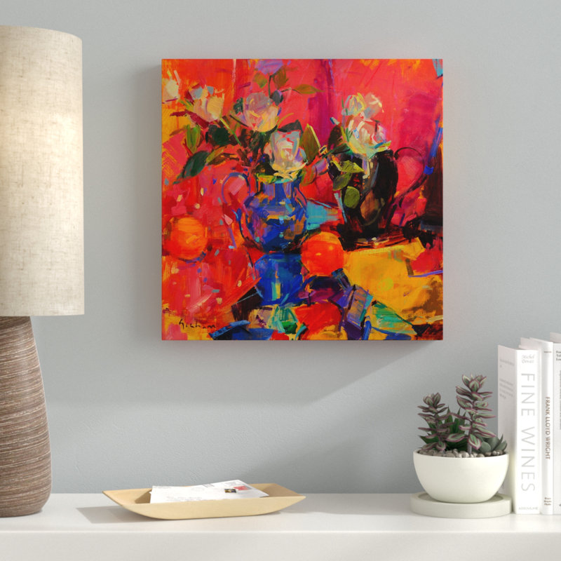 Ebern Designs Blue And Rose Oil Painting Print On Wrapped Canvas
