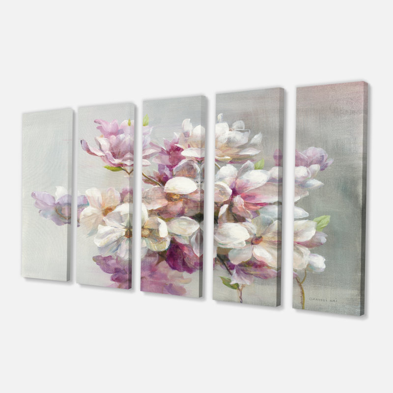 East Urban Home Pink Magnolia Flowers Painting Multi Piece Image