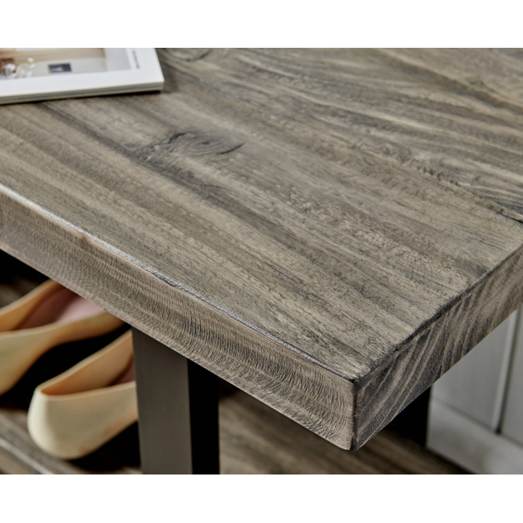 Pomona Slate Gray Metal and Reclaimed Wood Bench