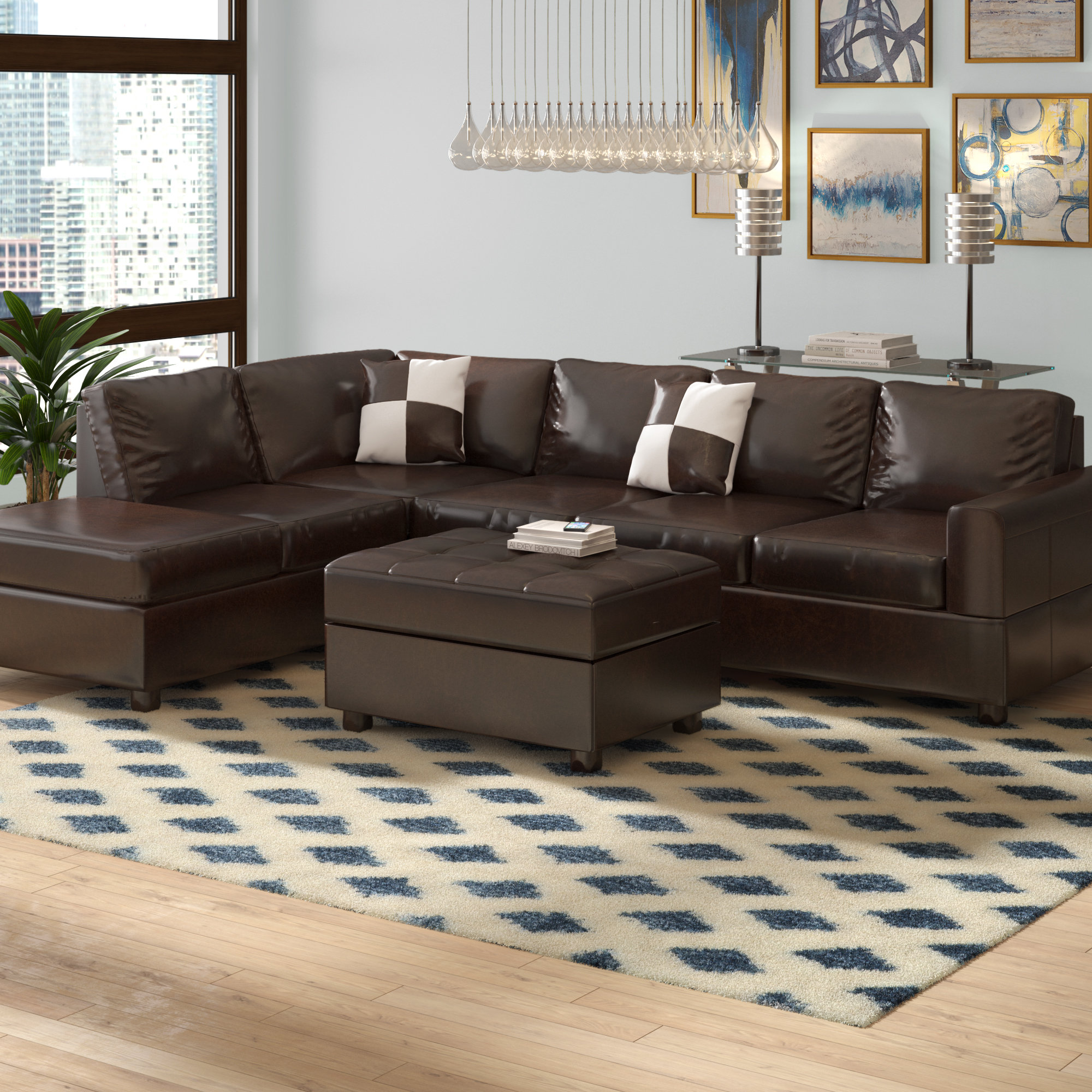 Ebern Designs Wivenhoe 103 Wide Faux Leather Right Hand Facing Sofa Chaise With Ottoman Reviews Wayfair
