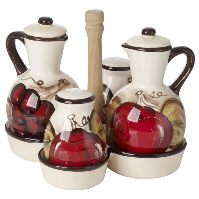 Fleur De Lis Living Ceramic Oil And Vinegar Bottle Condiment Set Ceramic Oil And Vinegar Bottle Condiment Set With Caddy