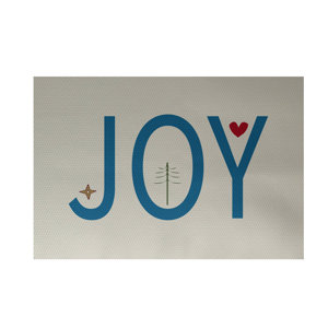 Joy Filled Season Decorative Holiday Word Print Ivory Cream Indoor/Outdoor Area Rug