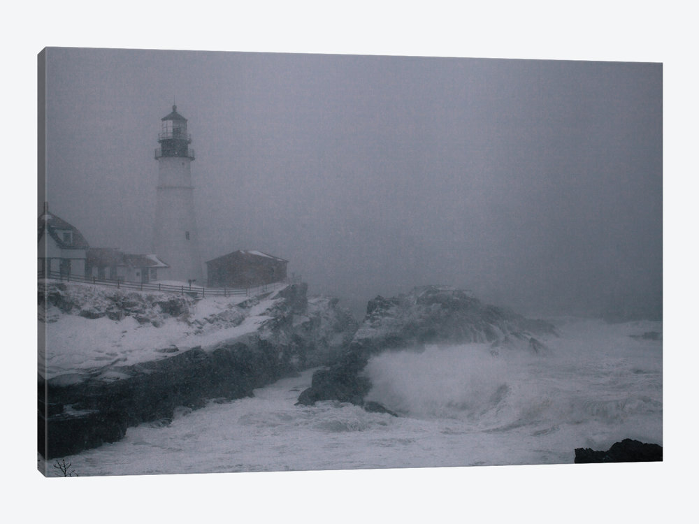 LIGHTHOUSE STORM BLACK WHITE MODERN CANVAS PRINT READY TO HANG