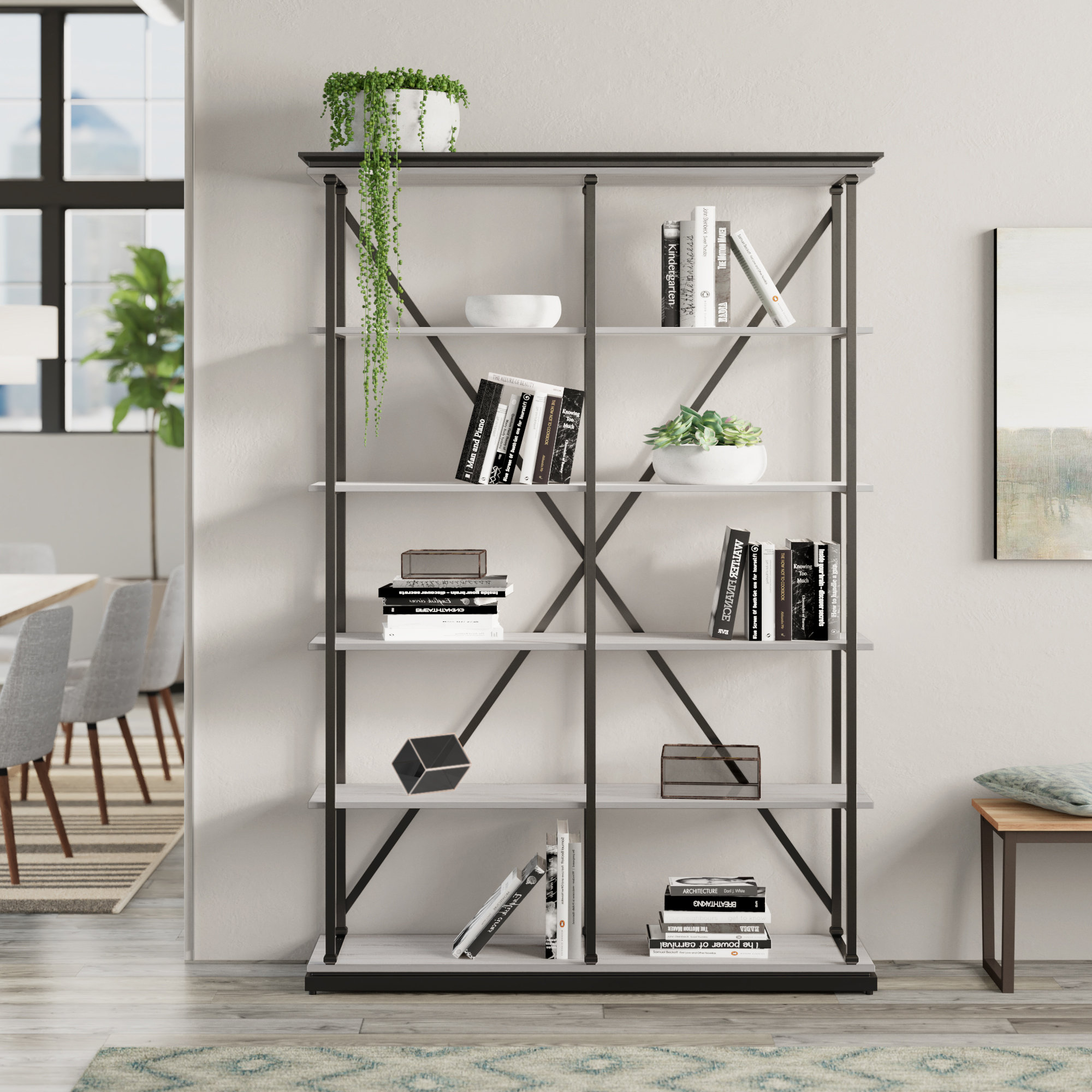 Lark Manor Calton 84.25'' H x 58'' W Steel Etagere Bookcase & Reviews