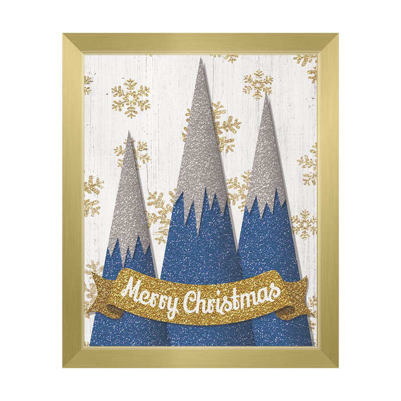 Click Wall Art Merry Christmas Mountains Framed Graphic Art In