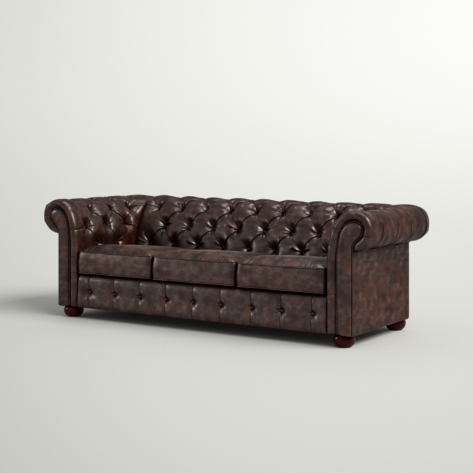 Lucious 91.34” Rolled Arm Chesterfield Sofa with Reversible Cushions