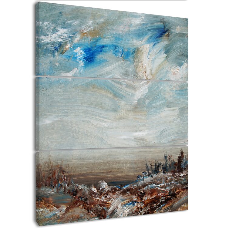 East Urban Home Cloudy Sky In Oil Painting 3 Piece Wrapped Canvas Multi Piece Image Wayfair