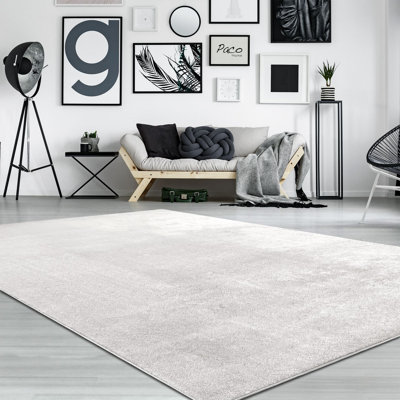 Soft Area Rug In Silver Cozy Low-Pile Rug Anti-Slip Solid Color Washable