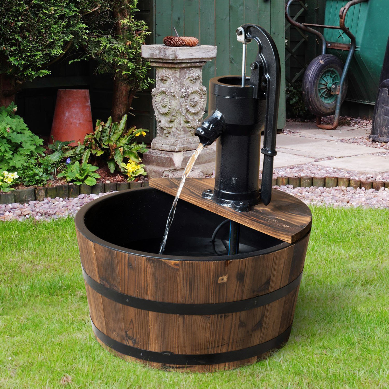 Indoor Outdoor Living Decoration Ideal Barrel Water Fountain with Pressure Pump