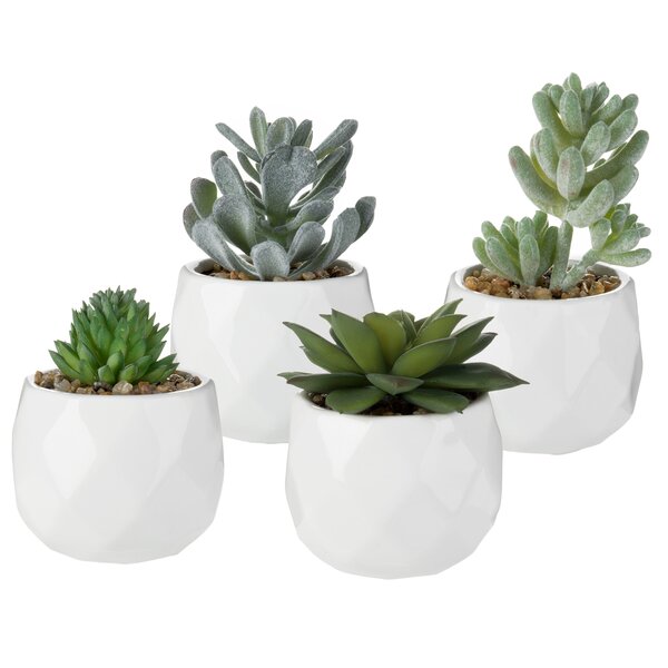 Artificial Succulent Plants Potted 16"H Faux Succulent Potted with Desert Greens 