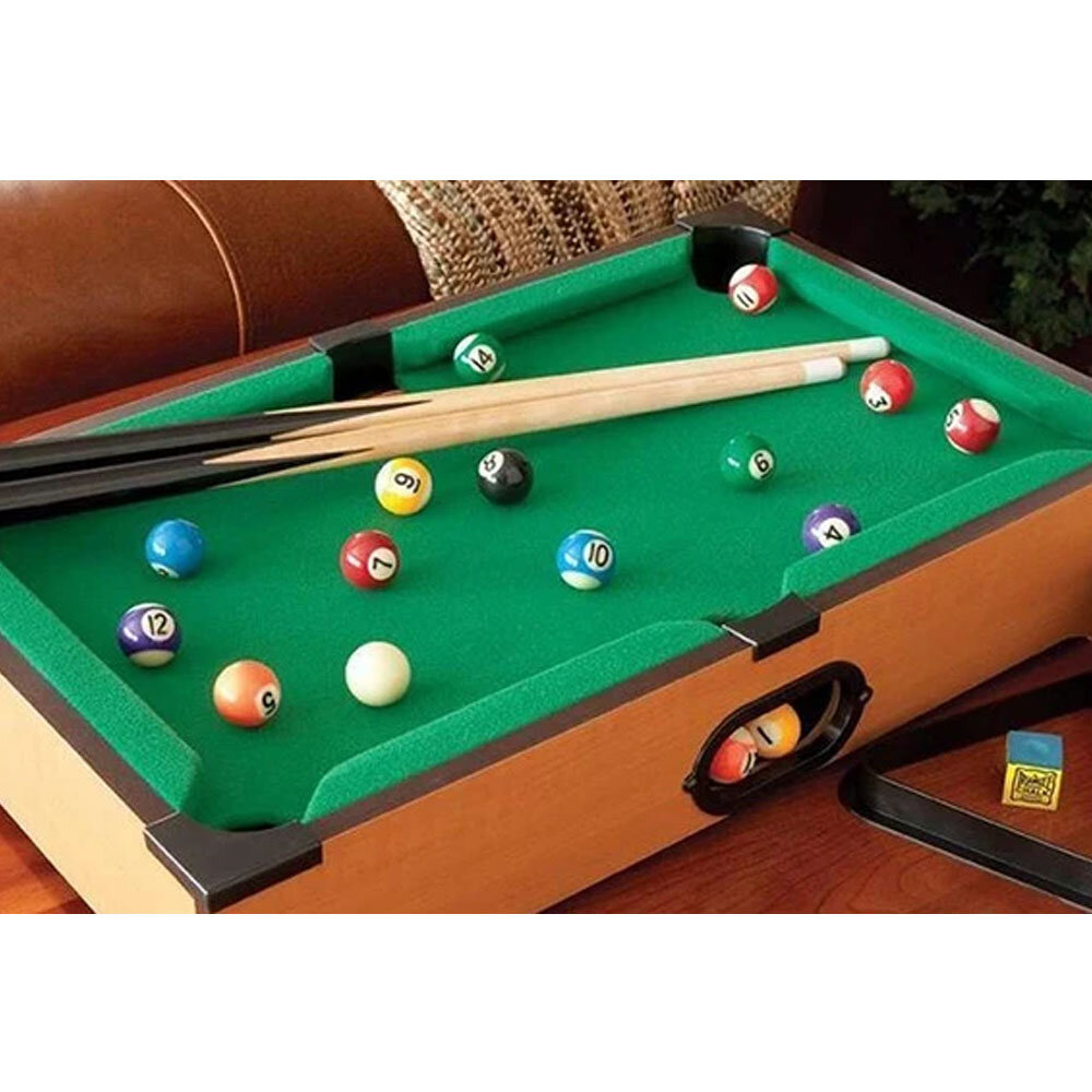 Set of Billiard Pool Table with Balls and tiles Mini American Game 26x46 cm 
