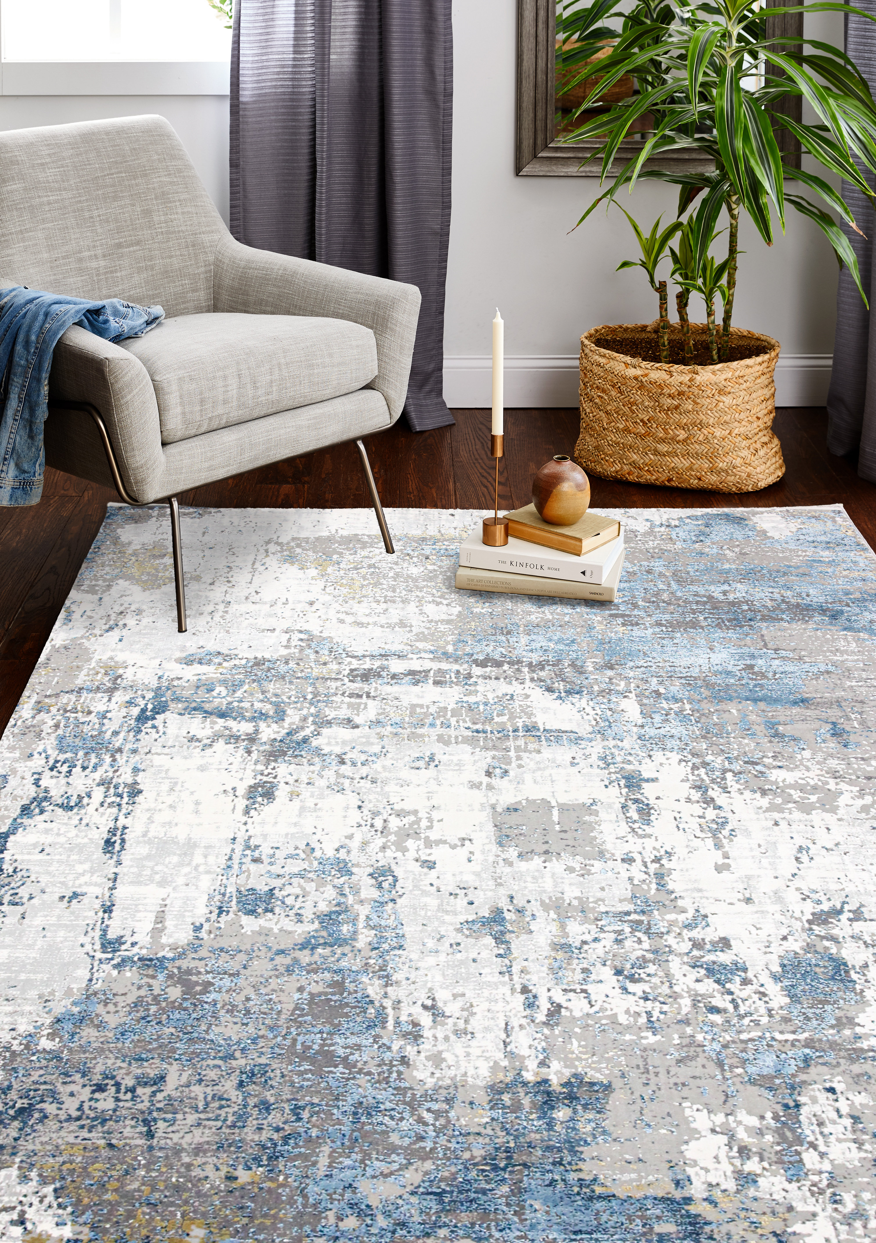 17 Stories Howton Power Loom Ivory Blue Rug Wayfair