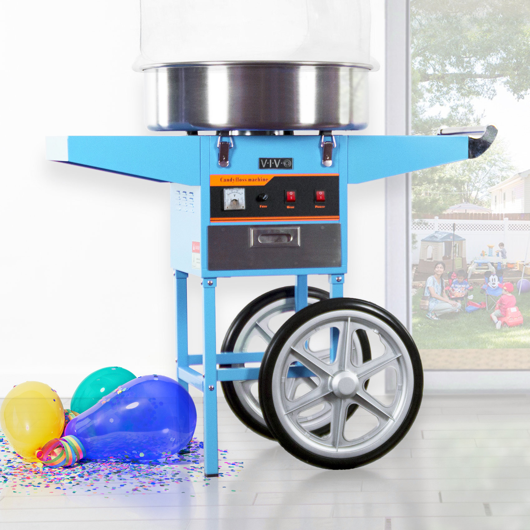 VIvo Blue Electric Commercial Cotton Candy Machine with Cart and Bubble Shield & Reviews Wayfair