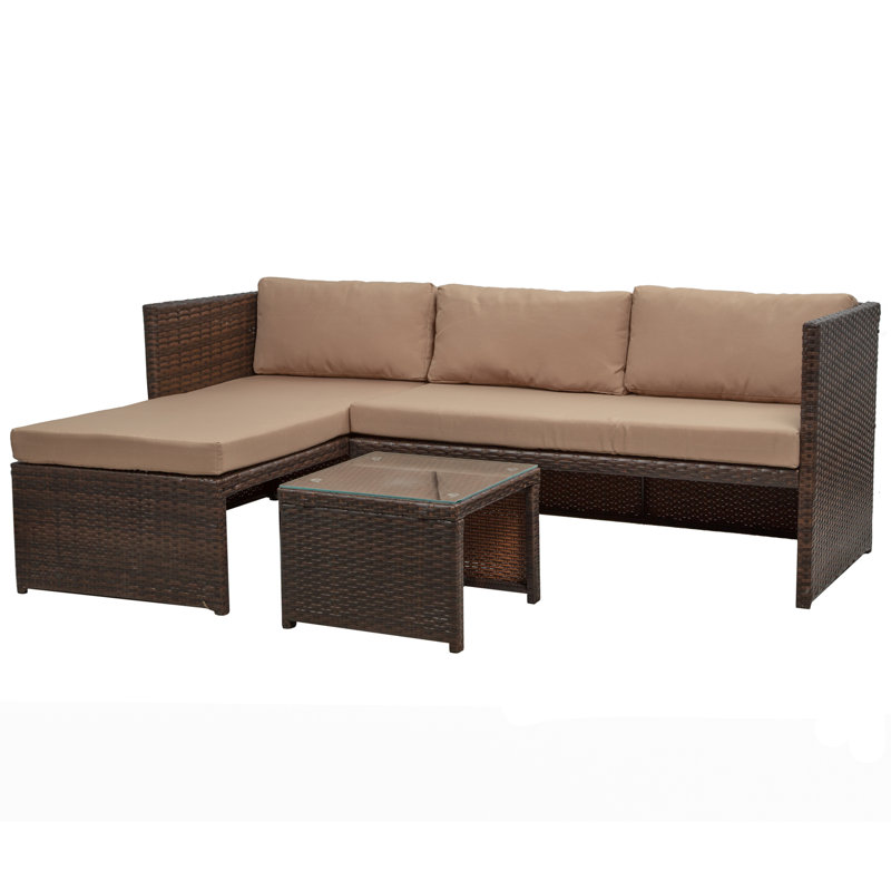 Mccollister 3 Piece Patio Conversation Set All-weather Wicker Rattan Corner Sofa Sectional Seating Group with Cushions