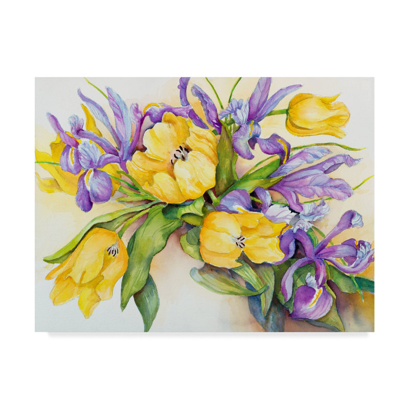 Trademark Art Yellow Tulips With Blue Iris Acrylic Painting