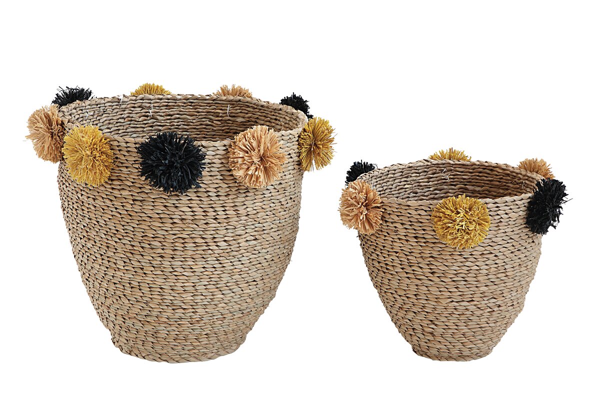 Pom-Poms Seagrass 2-Piece Basket Set