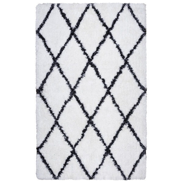 Solarte Hand Tufted White Black Area Rug Solarte Hand Tufted White Black Area Rug