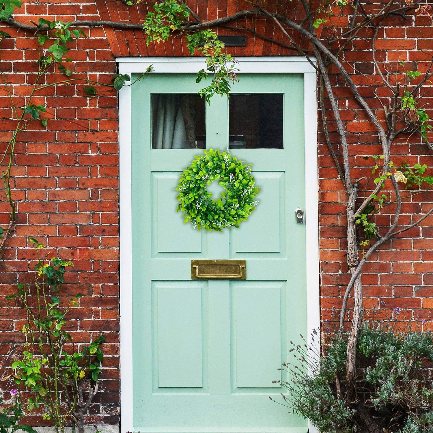Artificial Flower Green Boxwood Wreath  Home Door Decor Greenery Wedding Event 