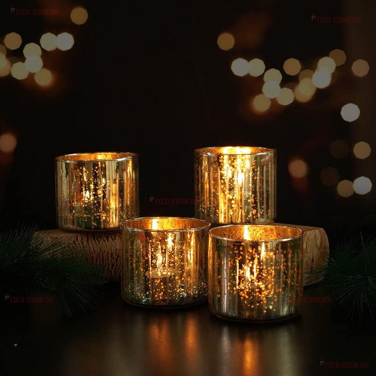 Candle Holders Set Silver Mercury Glass Wedding Gold LED Table Tea Light Votive 