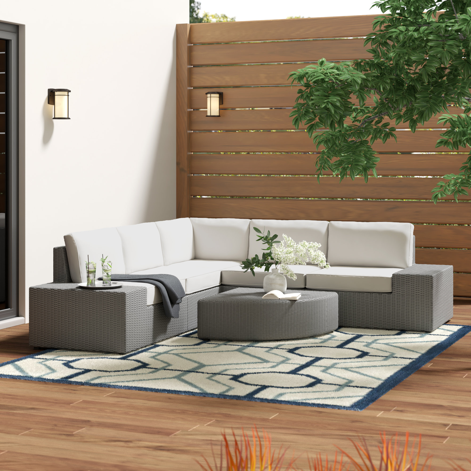 Latitude Run Guston 6 Piece Rattan Sectional Seating Group With Cushions Reviews Wayfair