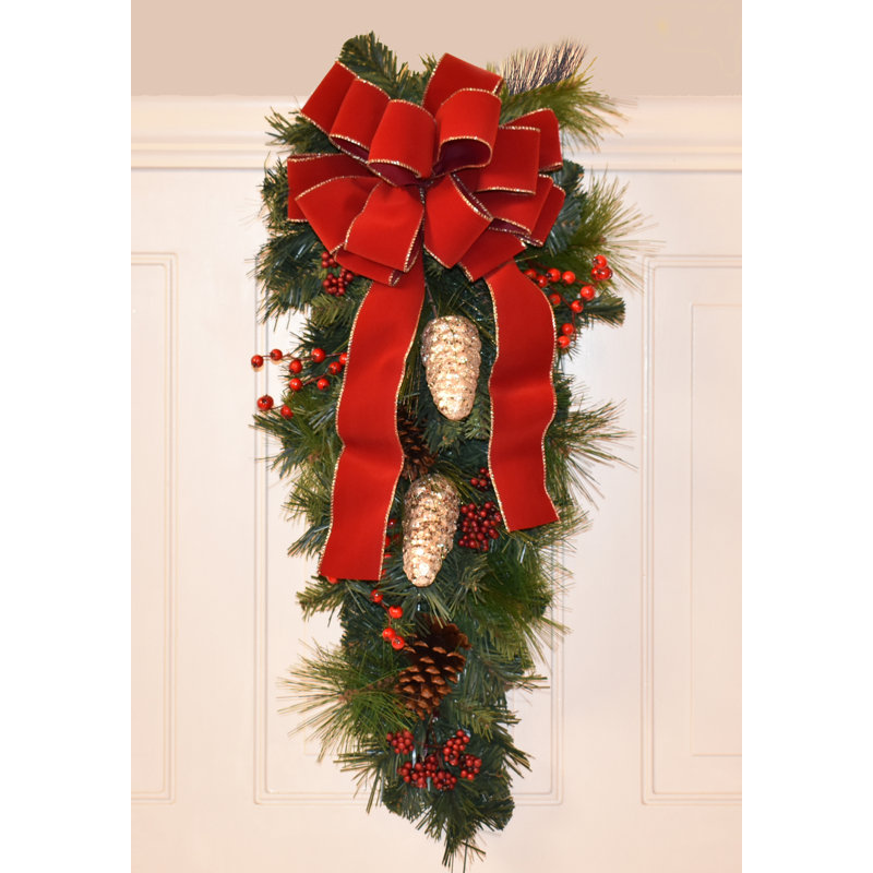 The Holiday Aisle 2 10 Grande Door Swag With Glistening Cones